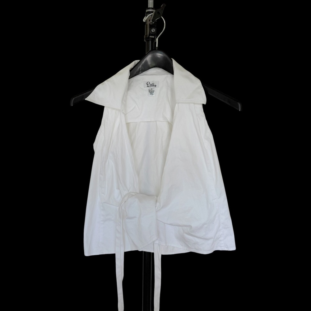 Lilly Pulitzer White Cotton Sleeveless Wrap Tie Waist Blouse Top Size 2
